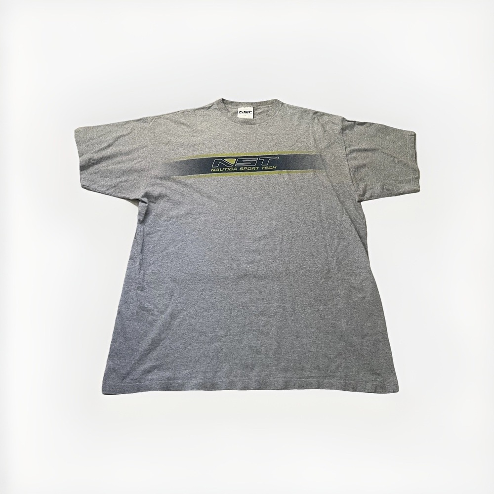 Vintage Nautica Mens Extra Large XL Y2K Short‎ Sleeve Gray Graphic Tee Grey